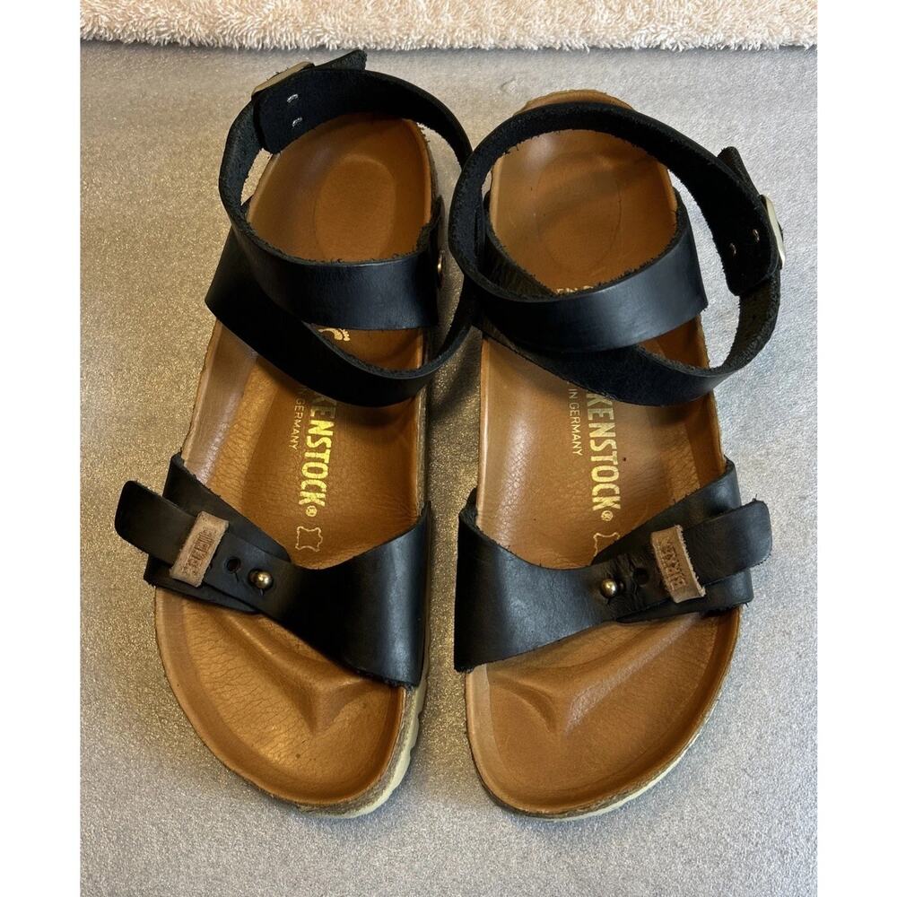 BIRKENSTOCK Waxy-Leather Sandals DEHLI Urban EXQ black Size 40- US-W-9-M-7